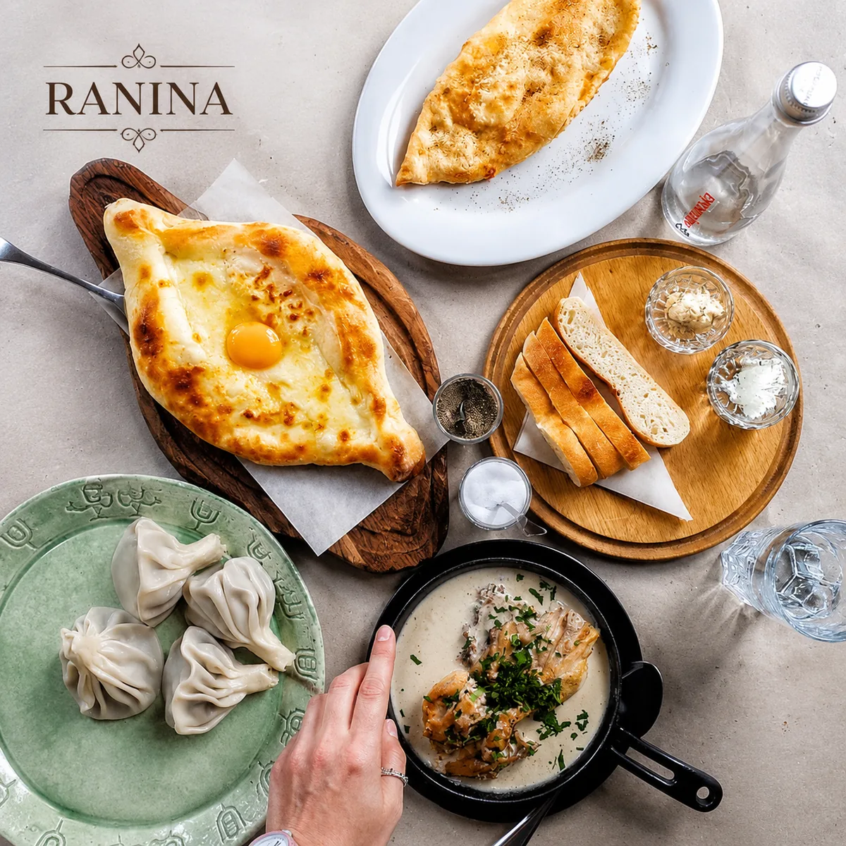 Traditional Georgian dishes served at Ranina
