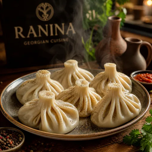 Traditional Georgian khinkali at Ranina